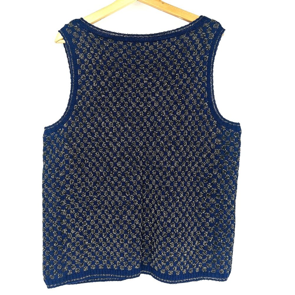 Steve Fabrikant Vintage Blue Gold Metallic Wool  Rayon Sleeveless Tank Top 2X - Picture 2 of 8